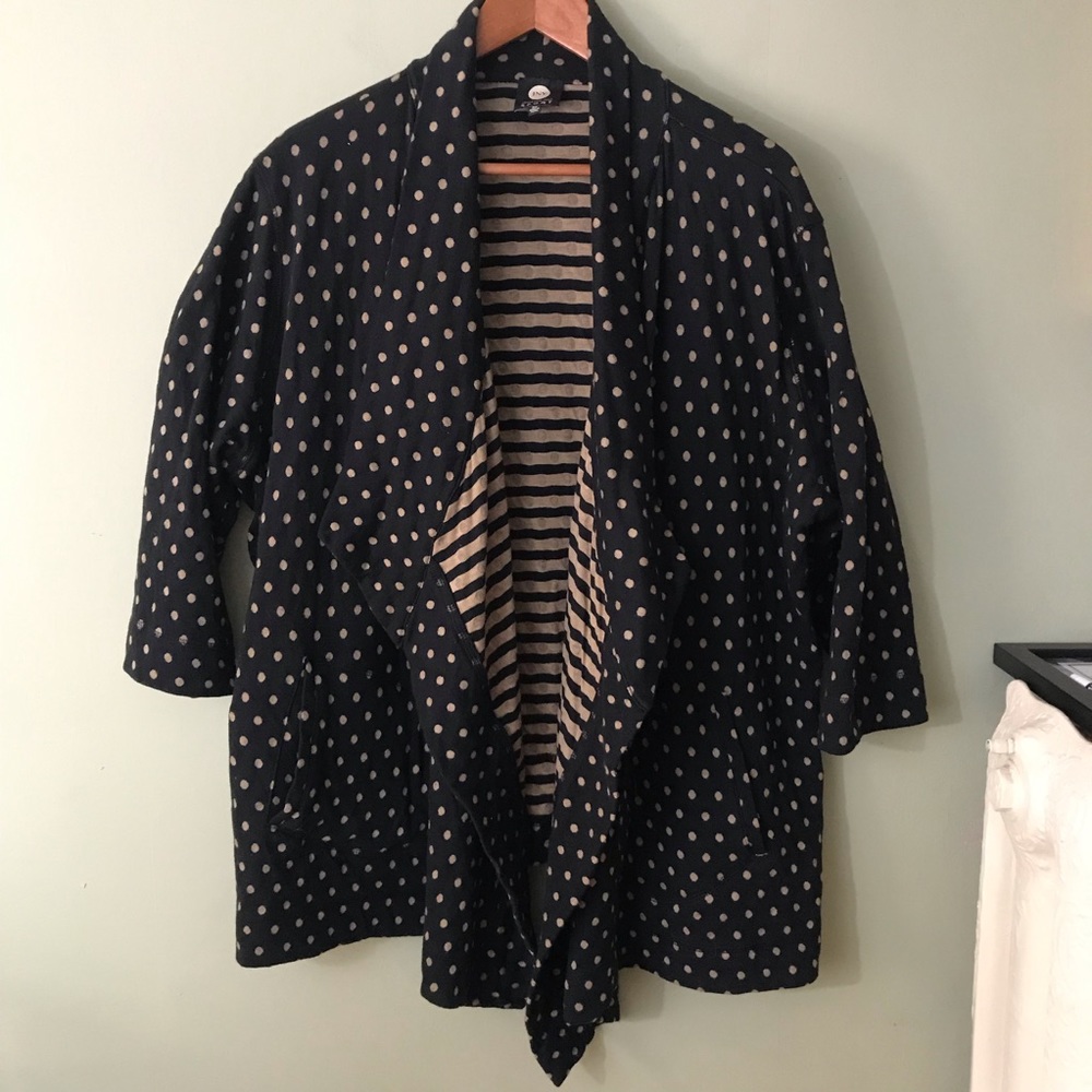 Jones New York Sport open front cardigan polkadot